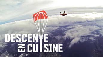 descente en cuisine, un homme saute en parachute